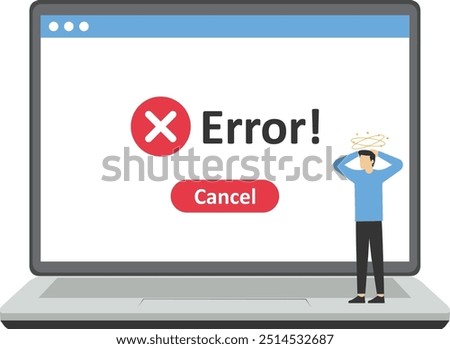 businessman angry at computer in office flat design on white background.

