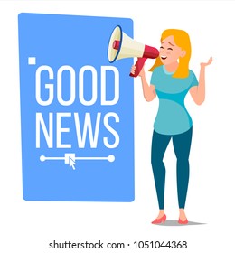 Businessman Announce Concept Vector. Banner Design. Woman With Loudspeaker. Announcement Poster. Promotion Speech. Business Marketing Illustration
