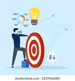 businessman announce marketing promotion with elements. Marketing, digital marketing or pr via social media to drive sales or brand awareness concept, advertising and customer communication.