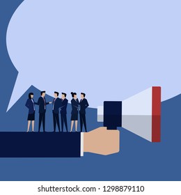 Businessman announcement discussion with team.