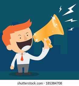 businessman announcing through megaphone