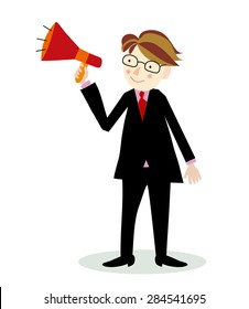 businessman announcing through megaphone