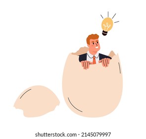 Businessman appears from the shell of an egg. startup business birth concept. Flat vector illustration isolated on white background
