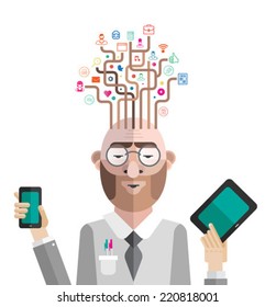 Empresario con ideas de aplicación vector sobre fondo blanco