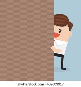 businessman apprehensive, Hiding behind the wall.