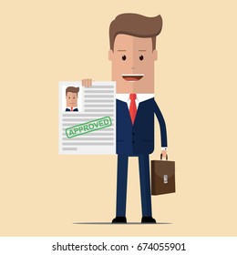 Businessman Approved application. Vector illustration