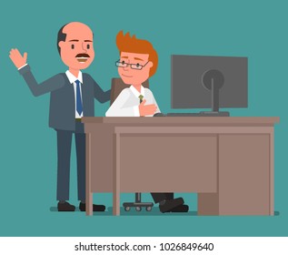 The businessman approves the work of the subordinate. Vector illustration, a flat style design. Suitable for animation (individual segments)