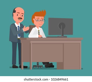 The businessman approves the work of the subordinate. Vector illustration, a flat style design. Suitable for animation (individual segments)