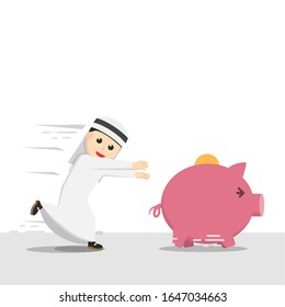 businessman arabian chasing a piggy bank