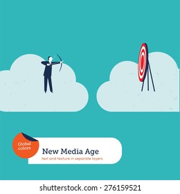 Businessman with arch and target on a cloud. Vector illustration Eps10 file. Global colors. Text and Texture in separate layers.