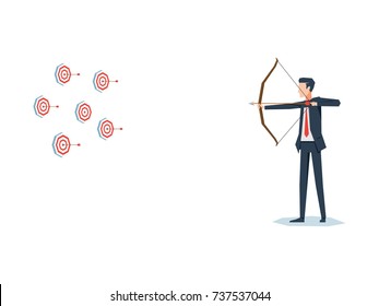 Businessman with archer bow with multiple targets