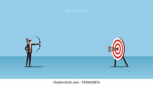 Businessman archer hitting on target. Business concept illustration