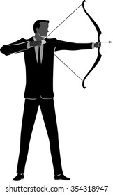 Businessman Archer-Corporate concept of an executive silhouette aiming at his target