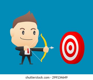 Businessman with archery bow - vector illustration, EPS10