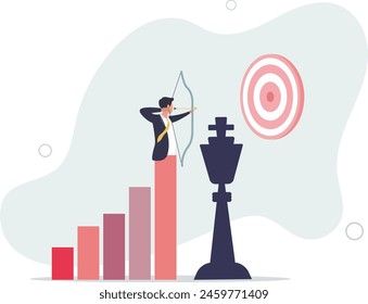 businessman archery on king chess growth chart aiming at target.flat vector illustration.