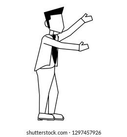 businessman with arms open black and white