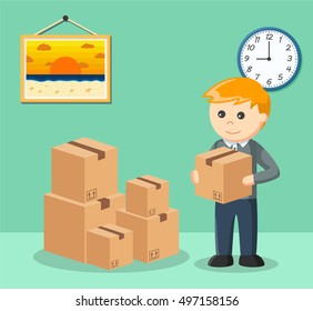 businessman arrange cardboard