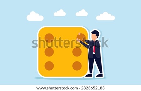 Businessman Arranging Dots on Dice Illustration of Business Strategy Planning