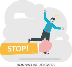 Businessman arrested to stop by big hands, illustration vector cartoon

