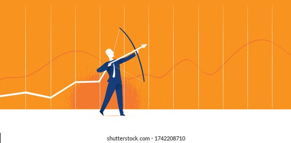 Businessman with an arrow and a bow aiming for growth