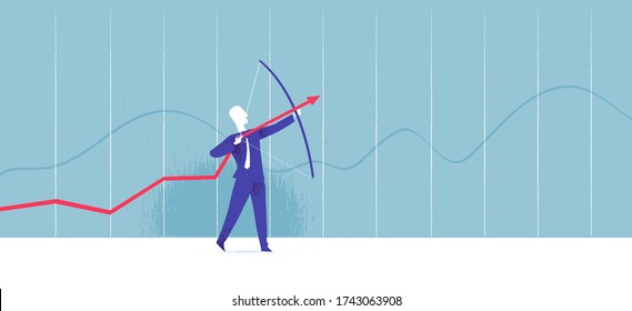 Businessman with an arrow and a bow aiming for growth