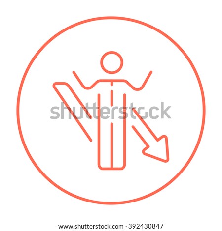 Businessman with arrow down line icon.