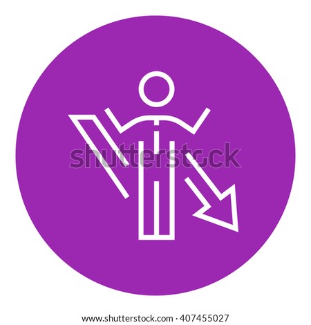 Businessman with arrow down line icon.