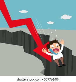 Businessman with arrow down, vector illustration cartoon