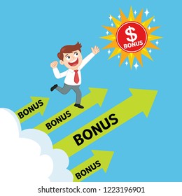 Businessman with arrow going up to receive bonus, illustration vector cartoon