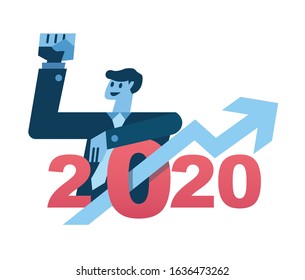 Businessman and arrow growth graph in 2020 text. Business successful and leadership concept. flat design elements. vector illustration