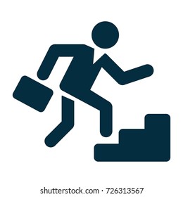 businessman ascending by stair steps icon