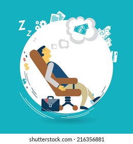 Businessman asleep at work illustration