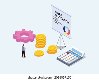 Businessman With Asset Allocation Plan Isometric 3d Vector Concept For Banner, Website, Illustration, Landing Page, Flyer, Etc.