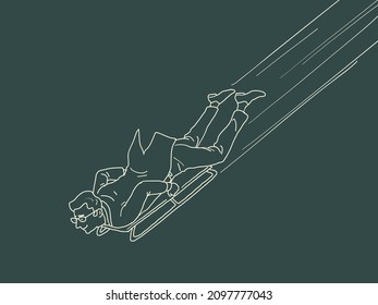 Businessman athlete goes down on a sled, speed active sports