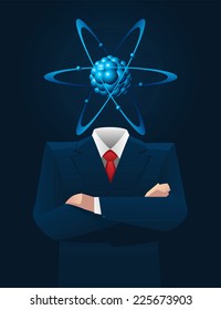 Businessman with Atom Head vector illustration.