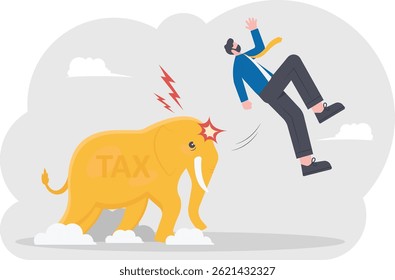 Businessman attacked by a elephant  with words tax, vector illustration cartoon

