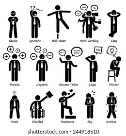 Businessman Attitude Personalities Characters Stick Figure Pictogram Icons