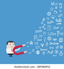 Businessman attracting data with magnet - Vector