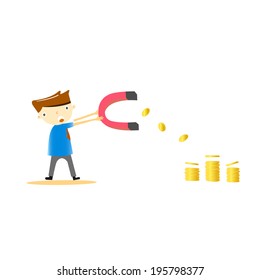 Businessman attracts money with a magnet 