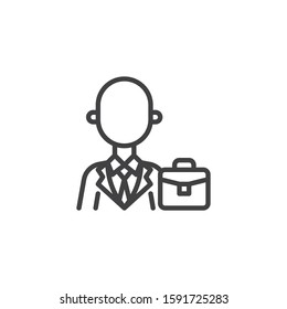 Businessman avatar with briefcase line icon. linear style sign for mobile concept and web design. Business man in suit with a tie and a briefcase outline vector icon. Symbol, logo illustration.
