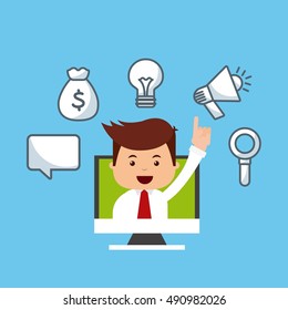 businessman avatar with bussines flat icons vector illustration design