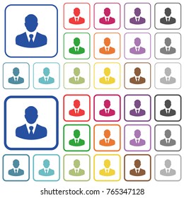 Businessman avatar color flat icons in rounded square frames. Thin and thick versions included.