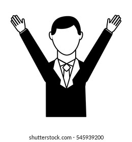 businessman avatar with hands up vector illustration design