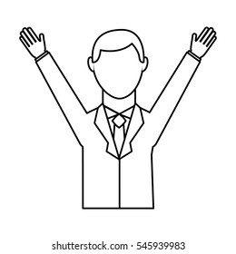 businessman avatar with hands up vector illustration design