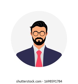 Businessman Avatar Image with Beard Hairstyle, Male Profile Vector Illustration