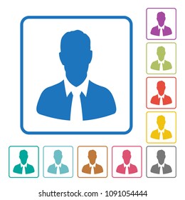 Businessman avatar. Multicolored set, flat vector icons.
