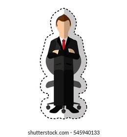 businessman avatar sitting on office chair vector illustration design