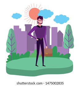 Businessman avatar with suitcase design