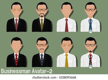 Businessman Avatar with Variation of necktie ,shirt,eyeglasses and suit.Characters are based on Egg head with Side Part hair style.and Egg head with Pompadour hair style.
