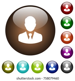 Businessman avatar white icons on round color glass buttons
